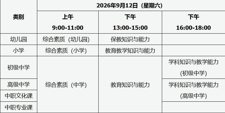 山西省2026年下半年中小学教师资格考试（笔试）报名公告